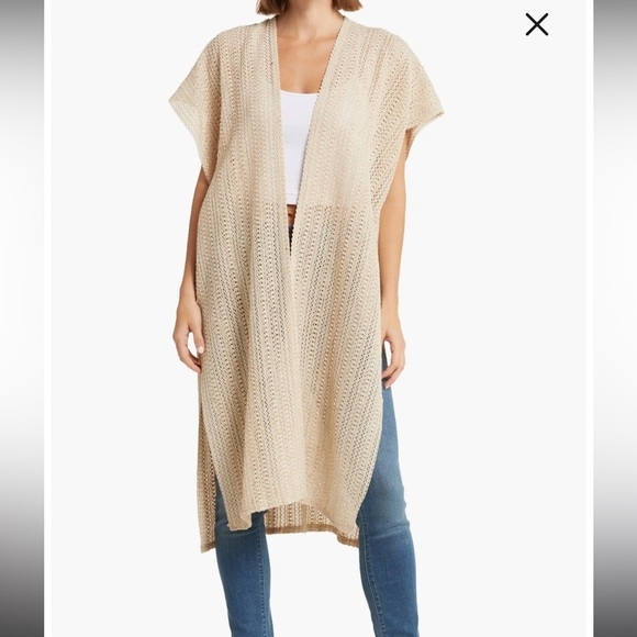 NWT Steve Madden Open Weave Tacked Vest Sand Crochet One Size Tan Boho - Picture 1 of 8